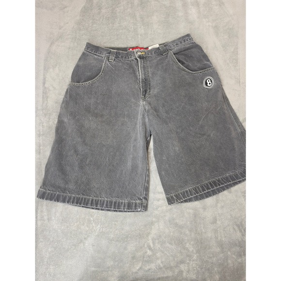JNCO Jeans Other - Vtg 90s JNCO 8-Ball Black Denim Jorts Size 38 Baggy Skate Shorts Embroidered
